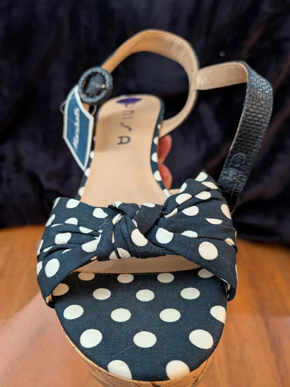 Unisa Navy Blue with White Polka Dot Platform Sandals